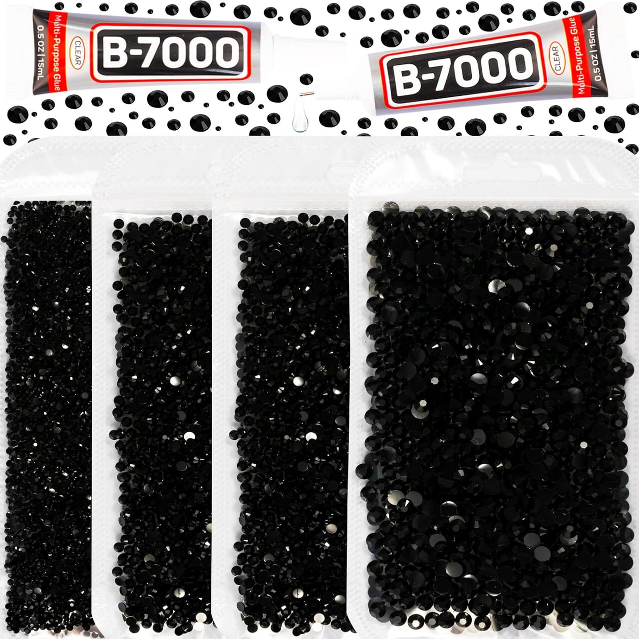 30,200pcs Black Resin Rhinestones – Flatback Gems with B7000 Glue, 2/3/4/5mm for DIY Crafts, Clothing, Fabric, Shoes, Bows, Bedazzling, and Jewelry Projects